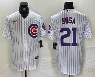 Men%27s Chicago Cubs #21 Sammy Sosa White With Patch Cool Base Stitched Baseball Jersey->chicago cubs->MLB Jersey